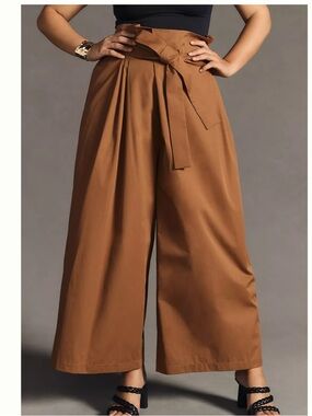 Exquise Anthropologie Cooper Pleated Tie-Waist Wide Leg Paperbag Trousers NWOT M